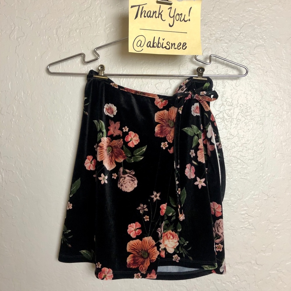 Floral Velvet Wrap Miniskirt